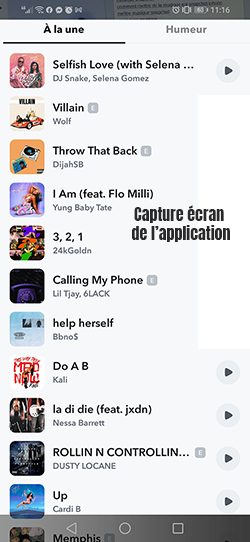 afficher liste musique snapchat