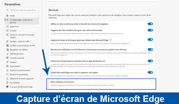 Changer les paramètres de la "Barre d’adresse et recherche"