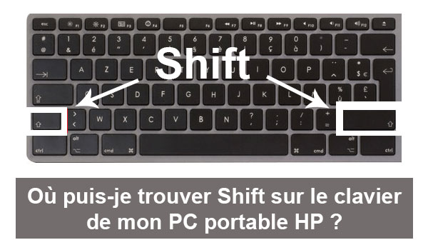 Où puis-je trouver la touche Shift sur le clavier de mon PC portable HP ?