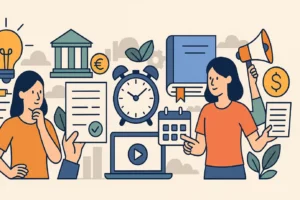 Illustration flat d’un plan d’action avec personnes, checklist, horloge et calendrier