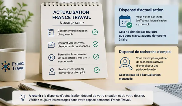 Que signifie vraiment être dispensé d’actualisation France Travail ?